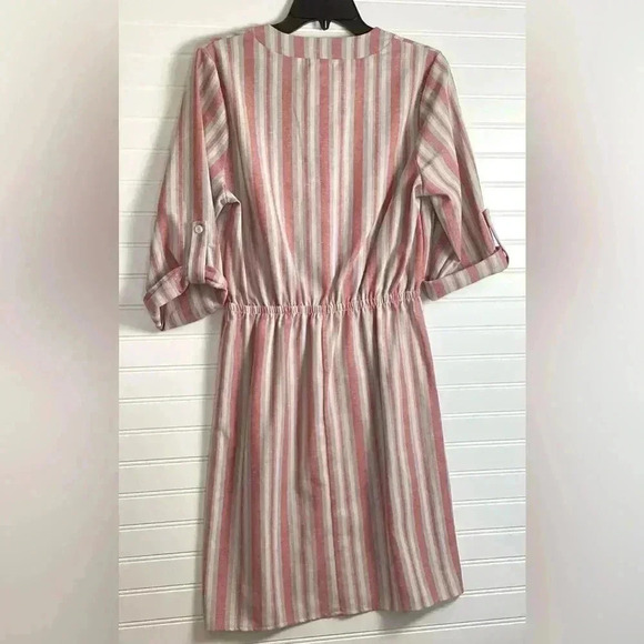 Emil& Joe NWT Dusty Rose Pink Striped  Dress Linen& Cotton Blend Size Medium - Picture 7 of 8